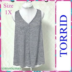New TORRID Navy w Gray Nautical Stripe Knit Jersey Swing Tank Top Blouse Size 1X